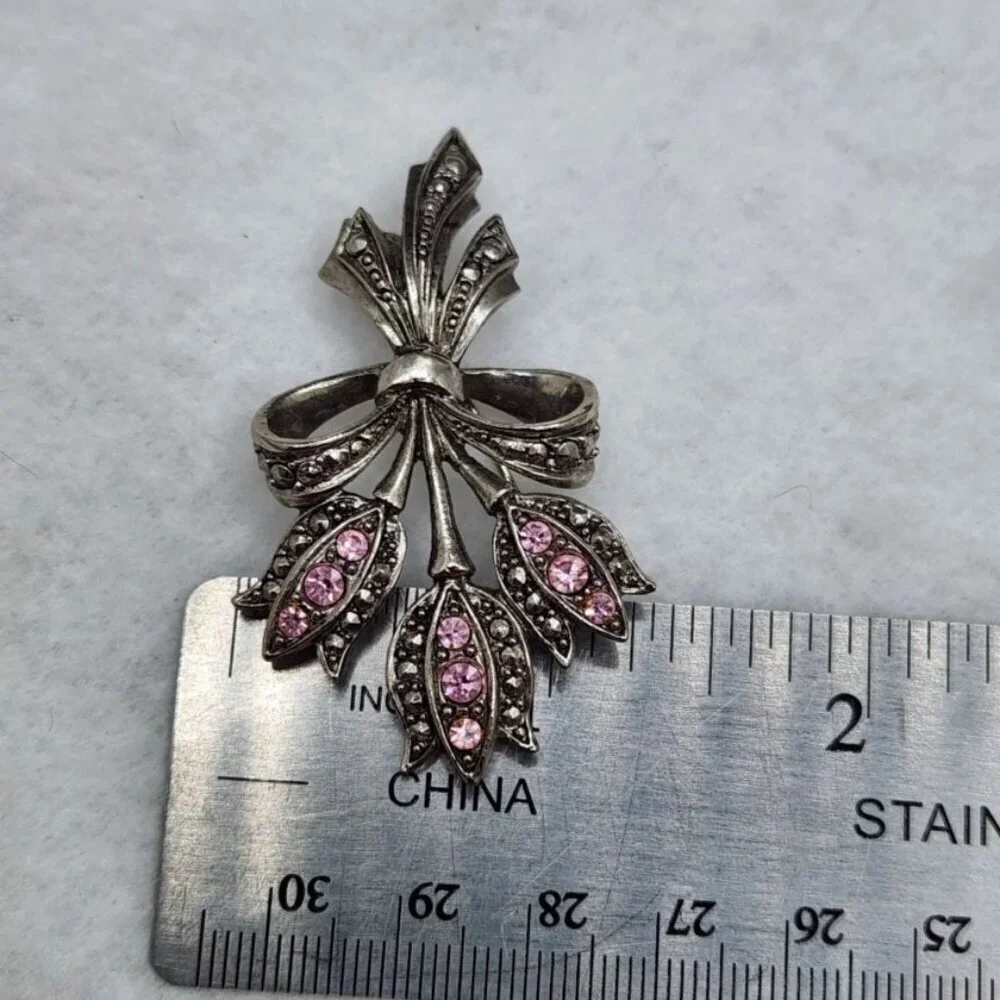 Vintage Avon Pink Tulip Bouquet Brooch Pin Rhinestones Silver Tone Cottage